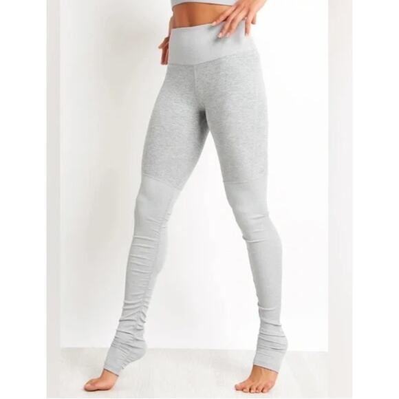 Alo Yoga Ruched Goddess Alosoft Legging Gray Heather Zinc Barre Studio Class - Picture 1 of 12